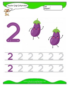 2 Rakamı Çizgi Çalışmaları Çalışma Sayfaları
